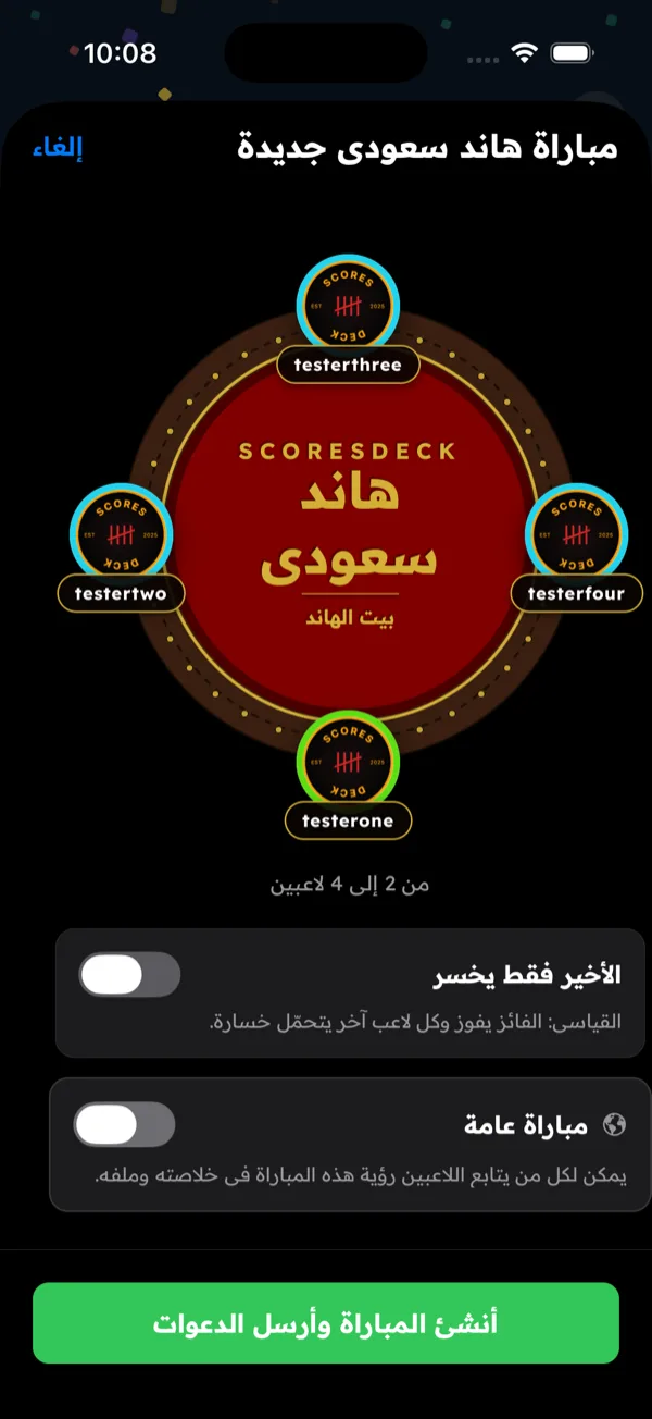 هاند سعودي — أجلس اللاعبين