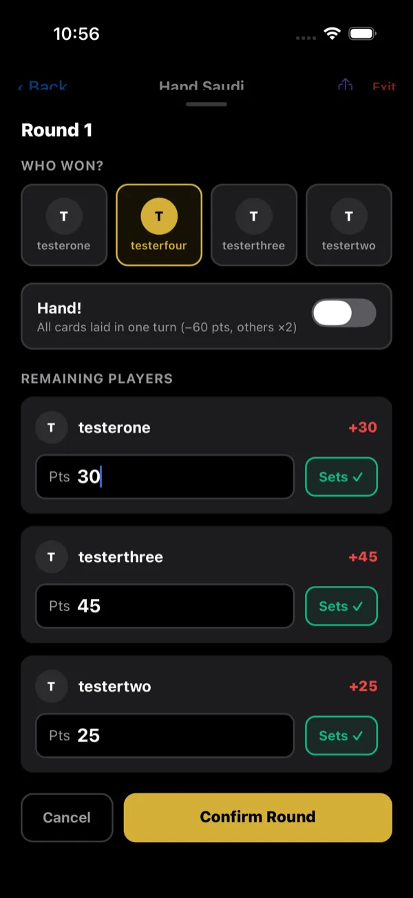 Hand Saudi — Enter each round