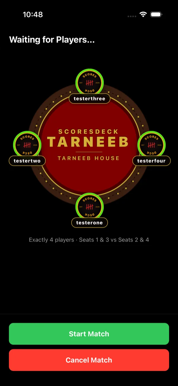 Tarneeb — Create the match