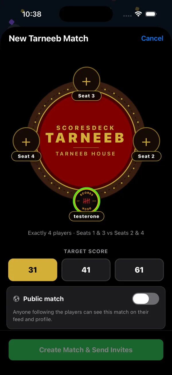 Tarneeb — Set the table and target