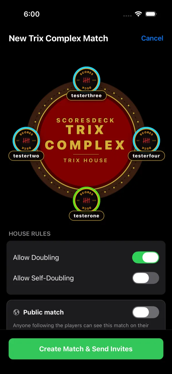 Trix Complex — Seat the players